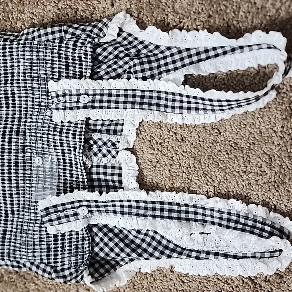 ☀️Free People Cassie Gingham Women's Smocked Bodysuit NWOT, Small - Picture 13 of 14